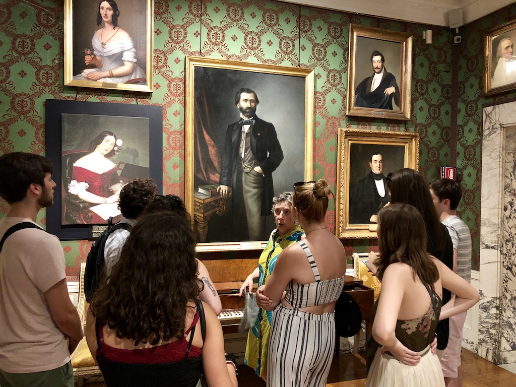 Trip to La Scala Opera House in Milan, Tisch Costume Director Maggie Raywood leading a tour of La Scala's museum